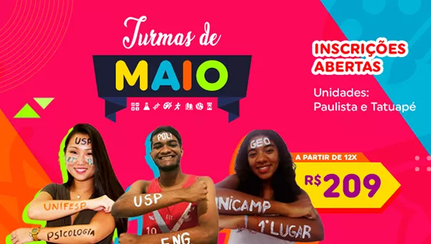 Cursos 2 Banner com informação sobre as Turmas de Maio